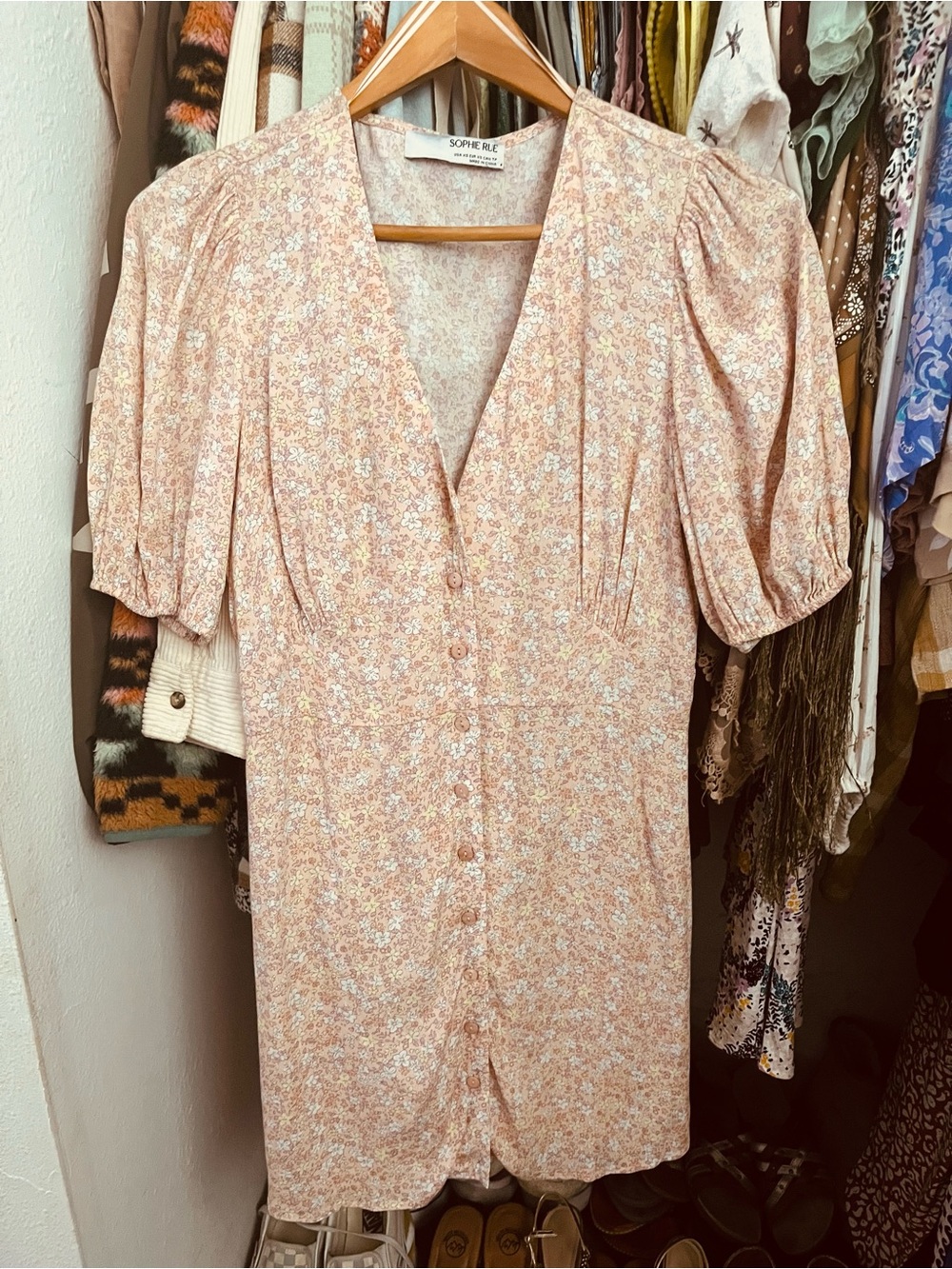 SOPHIE RUE Boutique Floral Button-Front Peach Dress Sz XS